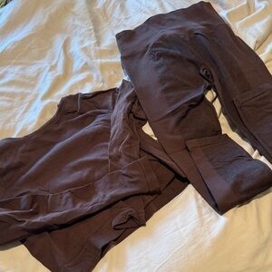 all in motion Brown Ribbed High-Waist Legging and Long-Sleeve Top Set